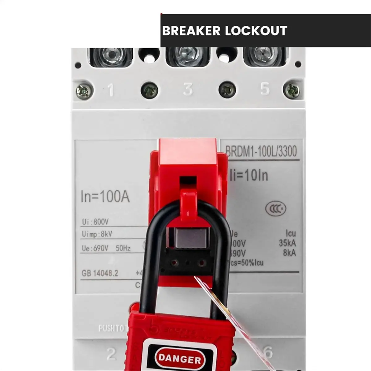 A89X Medium Clip-on Circuit Breaker Lockout Device with Lotopad Lock and Tag for 480/600V Clamp-on Breaker Lock Out Tag Out B