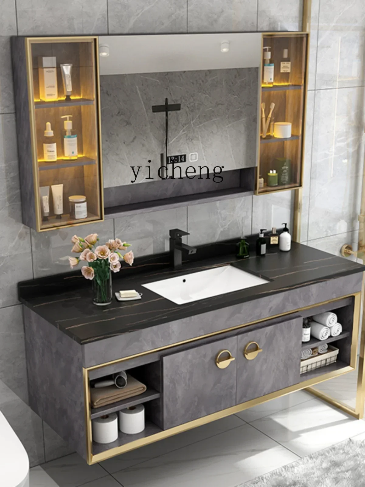 c1 stainless steel bathroom cabinet combination light luxury washbasin rock slab washbasin intelligent human body