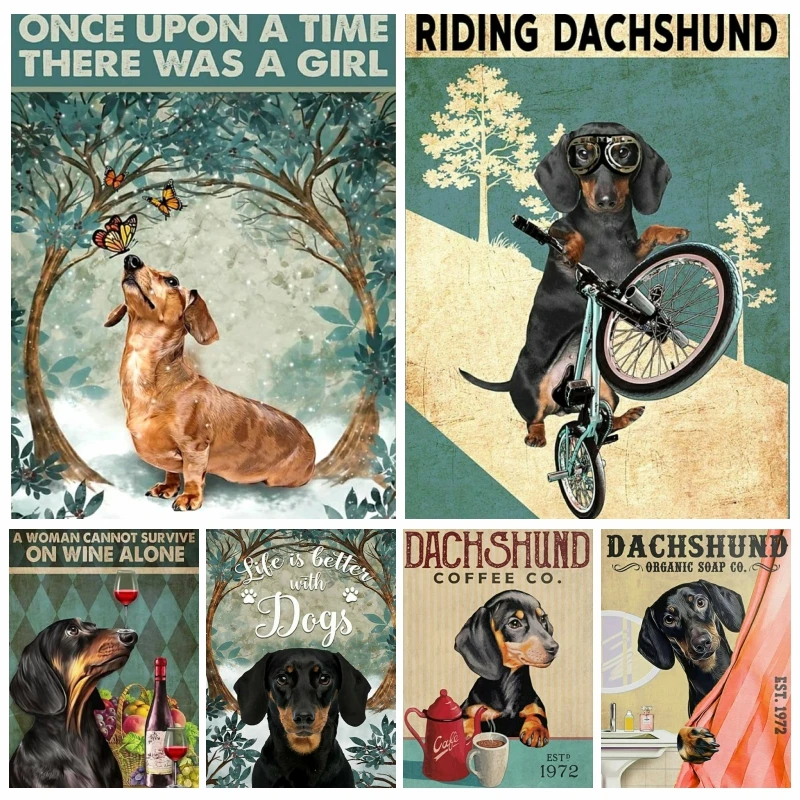 Cute Puppy Animal Dachshund  AB Drills Diamond Painting Kits Life Is Better With Dogs Wall Art Cross Stitch Patter Home Decor