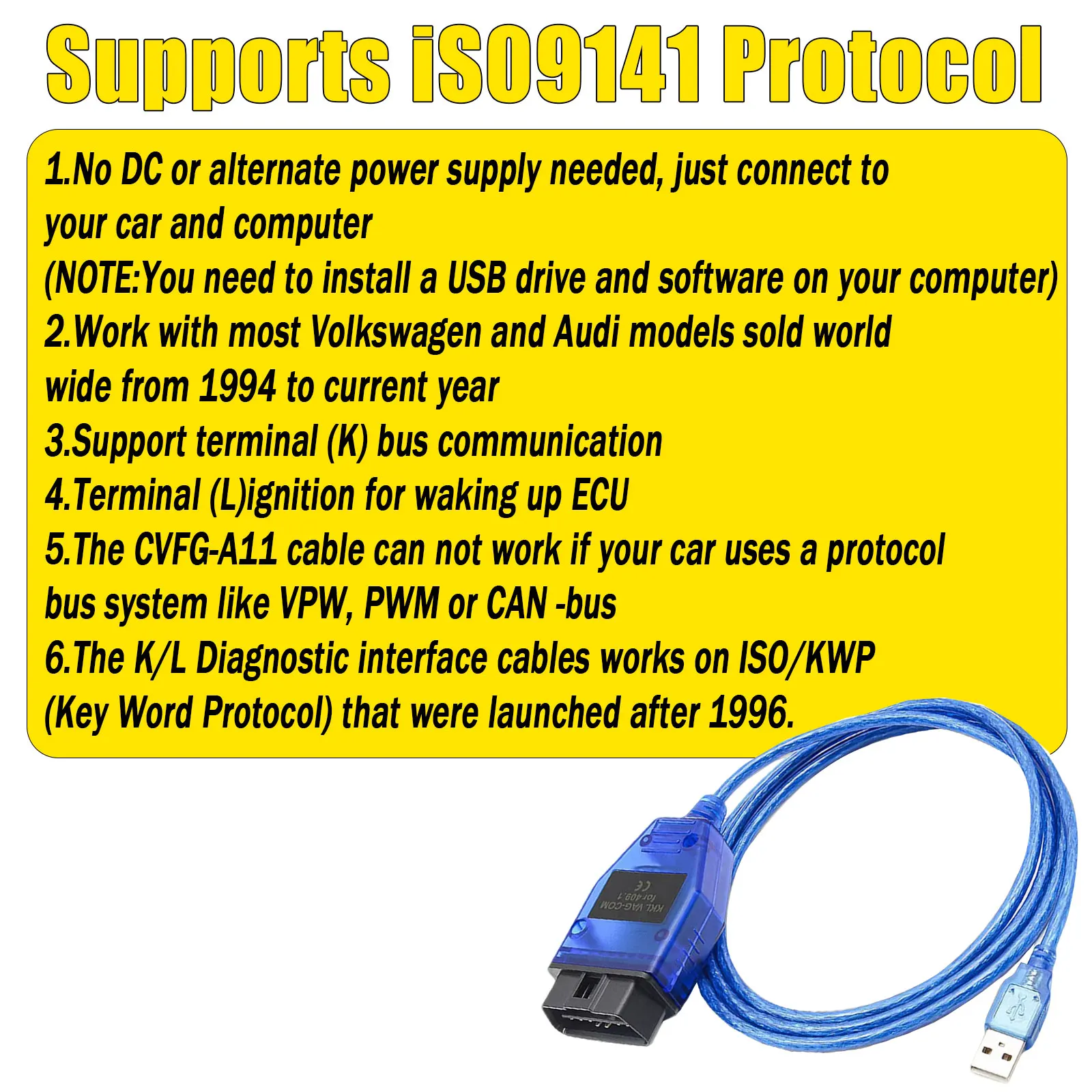 OBD2 Interface Scanner For VAG KKL 409.1 Original FTDI FT232RL For Volkswagen(VW)/Audi/Skoda/Seat OBD2 Car Diagnostic Scan Tool