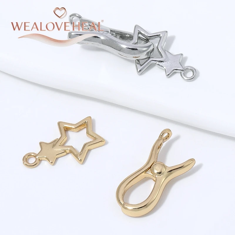 1 Stück 18K vergoldeter Messing-Doppelstern-Druckverschluss, Schnappverschluss für DIY-Perlenkette, Armband, Schmuckherstellung. – Detail 18