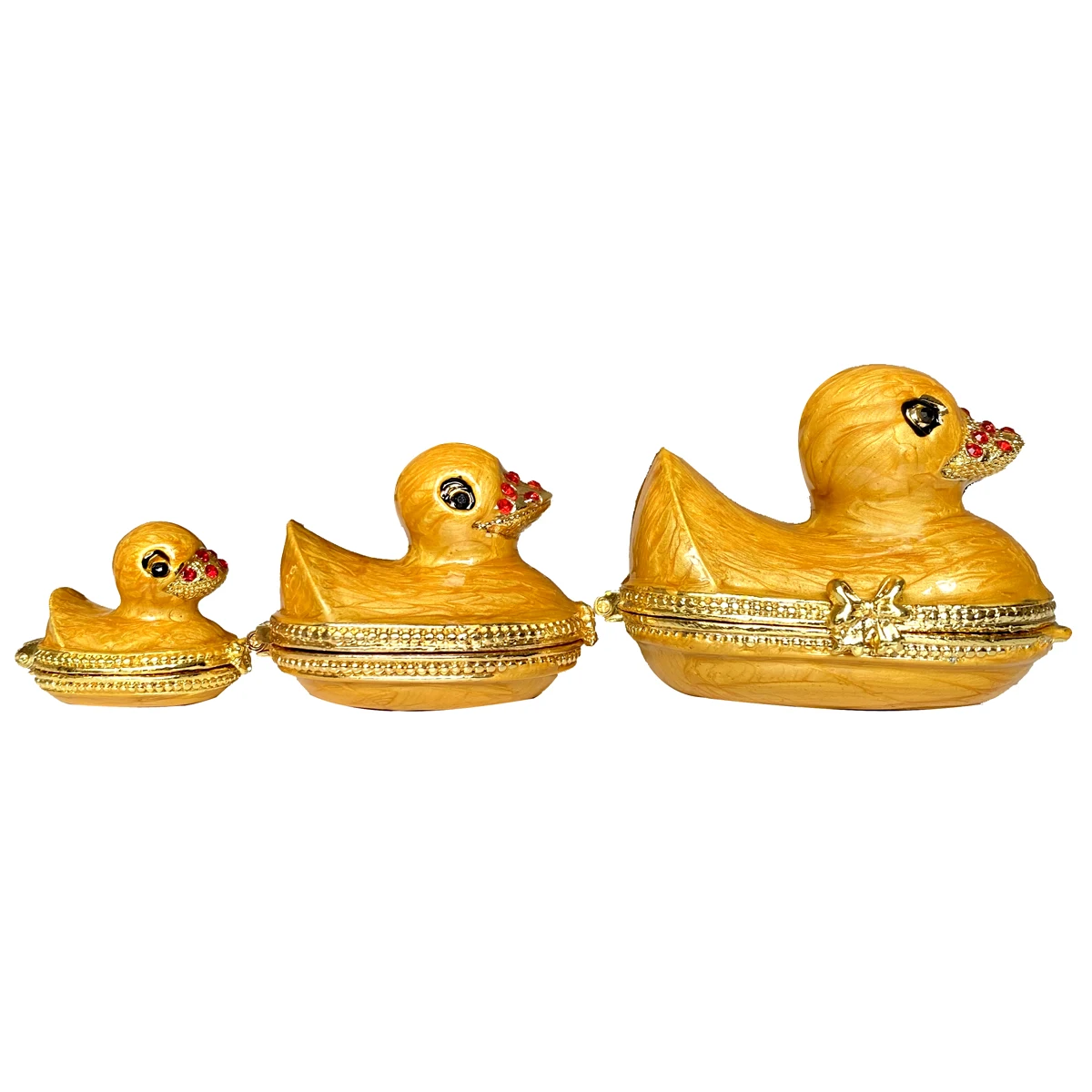 Set of 3 Cute Duck Family Duck Trinket Box Hinged Hand-Painted Ring Holder Storage Jeweled Duck Figurine Animal Dresser Decor