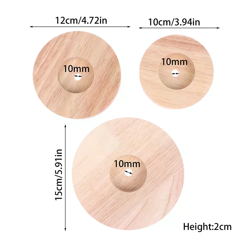 Base de lámpara de mesa de madera de 10CM, 12CM y 15CM, Base redonda de madera maciza para lámpara de exhibición, soporte de piezas de luz para Bases de lámpara de mesa DIY