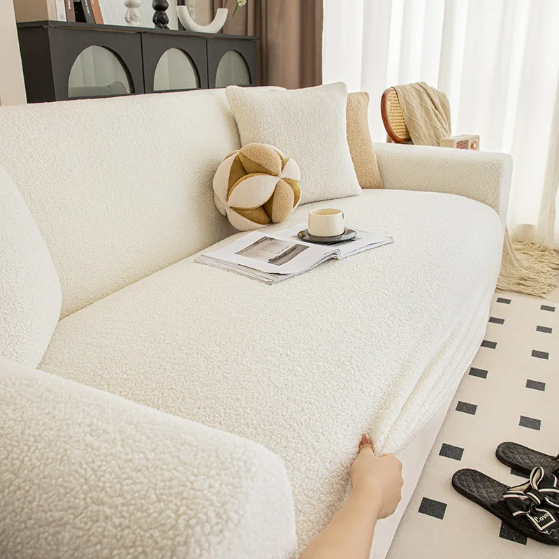 Funda de sofá de tejido bouclé grueso, elástica y de forro polar, para sofás de 1, 2, 3 o 4 plazas. Protector moderno para muebles de sala, resistente a los arañazos de mascotas.