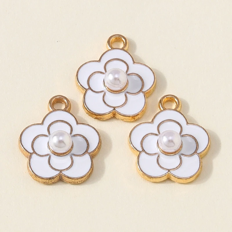 Leslie 10 Stück schöne Emaille-Perlen-Rosenblüten-Anhänger für die Schmuckherstellung, Kamelienblüten-Anhänger, Ohrringe, Halsketten-Zubehör – Detail 6