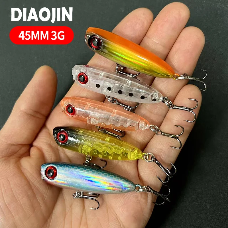 

45mm 3g Floating Popper Fishing Lures Mini Pencil Walking Dog Artificial Hard Bait Pesca Wobbler Swimbait Tackle Accessories