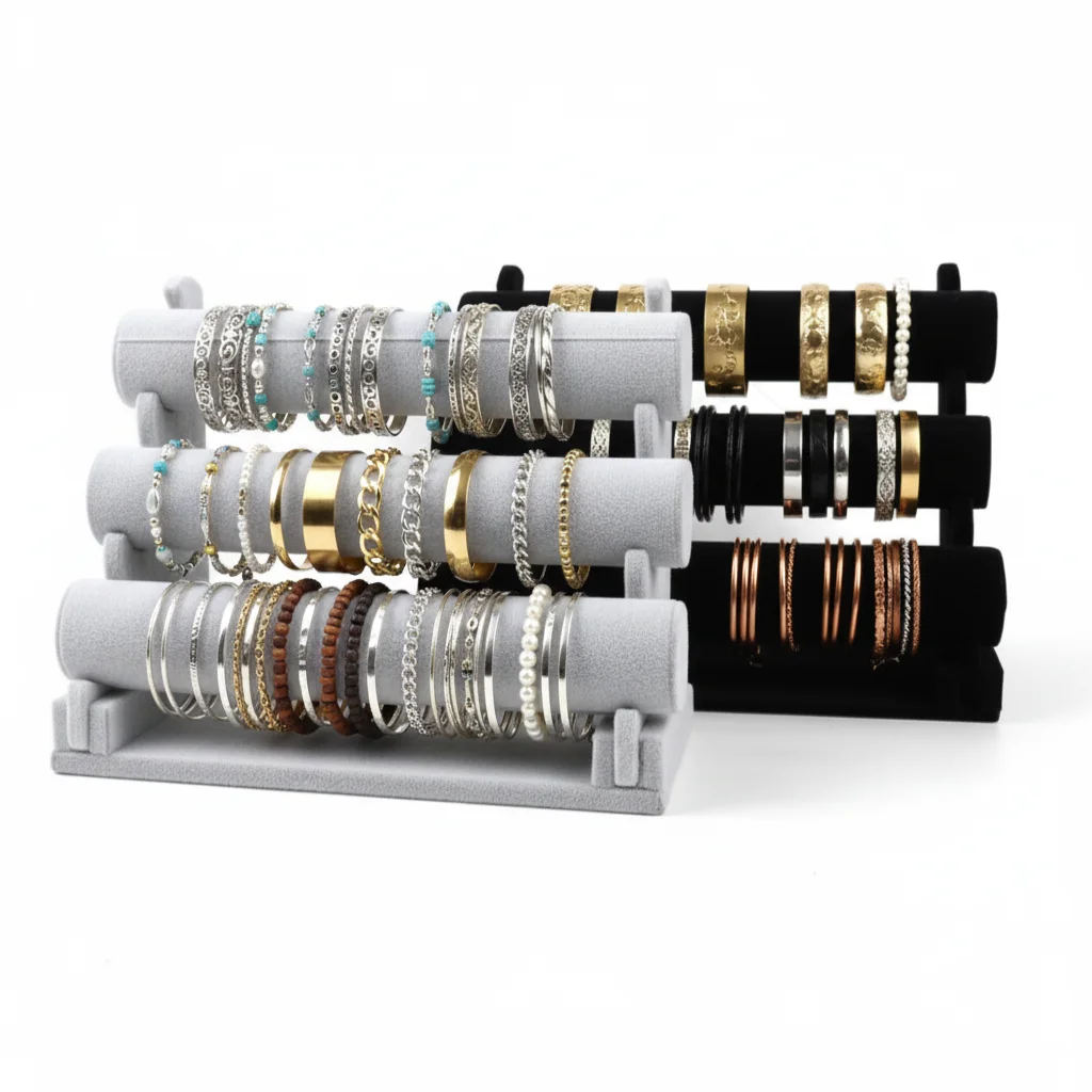 

3Layer Velvet Jewelry Holder Multifunctional Retro Bangle Display Stand Space Saving Large Capacity