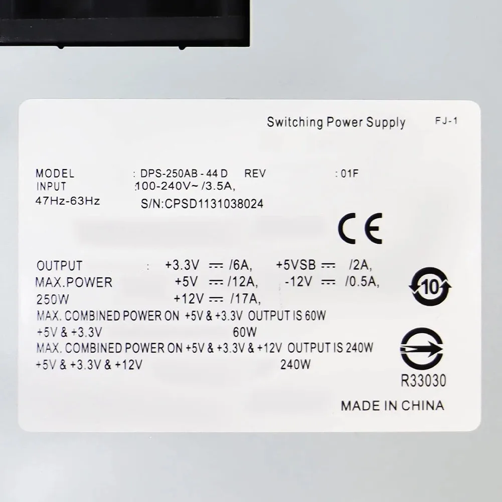 250W DPS-250AB-44D Switching Power Supply with 24+20 Pin Output Designed for Industrial Hosts and Storage Arrays