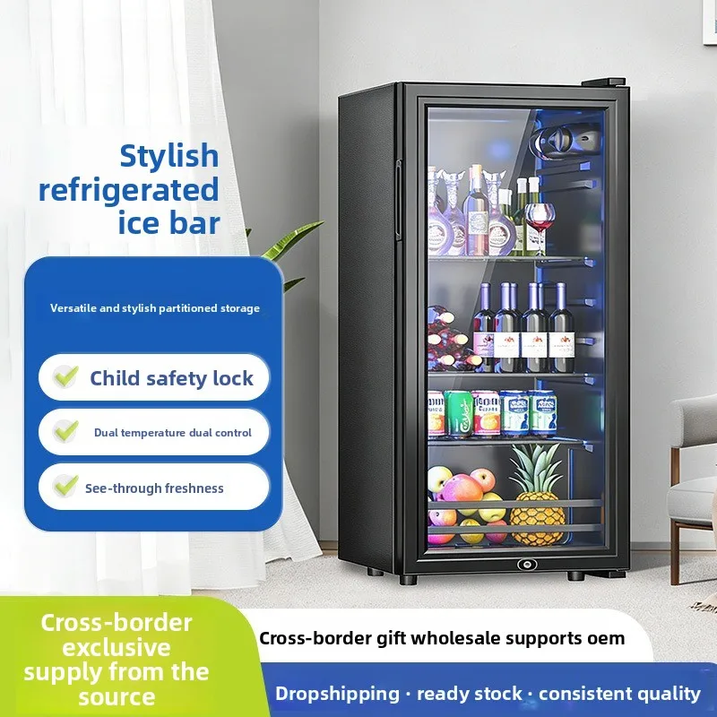 Household small refrigerated transparent refrigerator, office large-capacity red wine and beverage fresh-keeping display cabinet