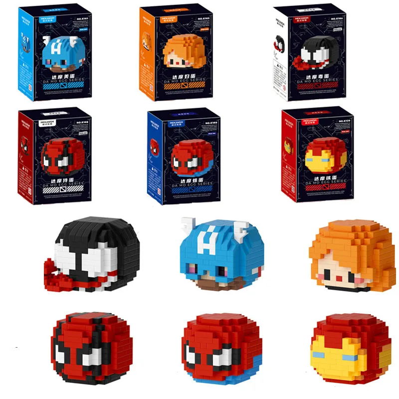 SuperHero Damo Egg Model Building Blocks Anime Figure Spider Man Dead Attendant Image Dolls Children Puzzle Assembly Toy Bricks