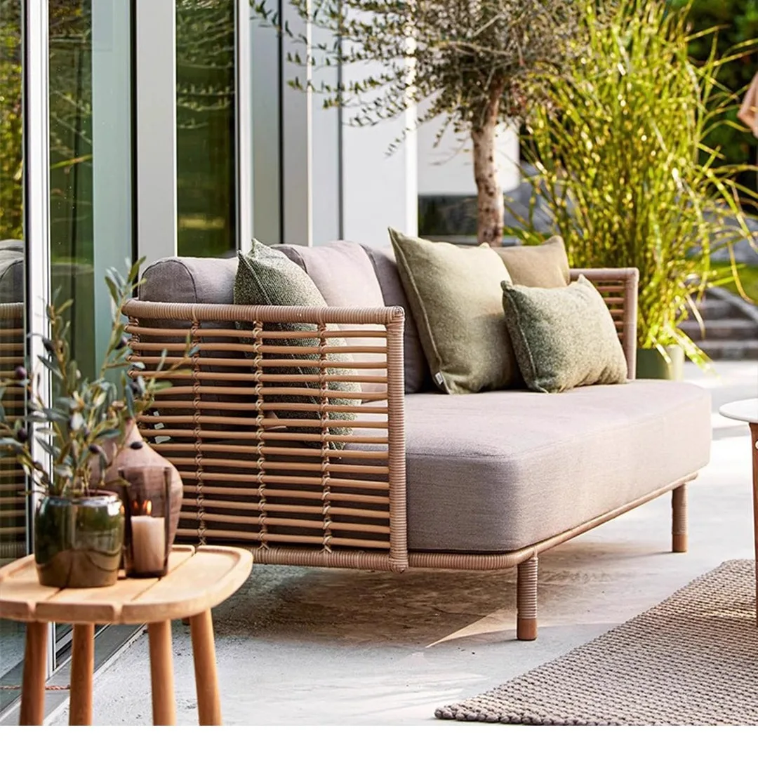 

Outdoor Rattan Sofa Waterproof And Sunscreen Living Room Courtyard Garden Terrace Outdoor Balcony Casual Woven Rattan Chair Furn