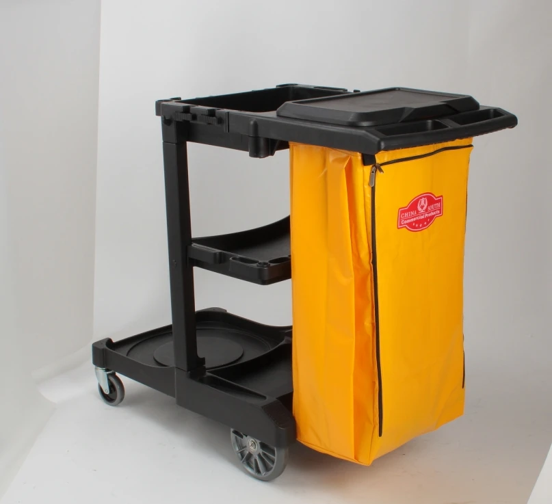 Carrello commerciale per hotel e ristoranti Carrello per la pulizia in plastica gialla Rifiuta secchi per sacchetti Wringer per il servizio di pulizia