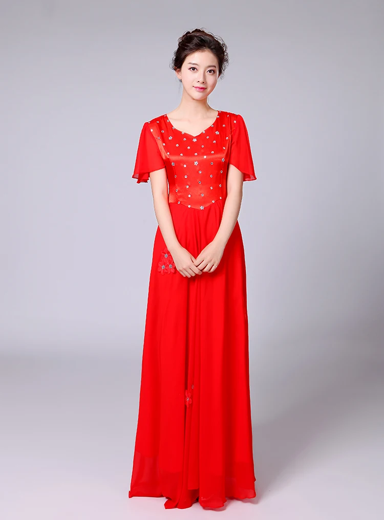 Women Sequined Adult Chorus Performance Costume O-Neck Long Recitation Chorus Ensemble Welcome Ceremony Stage Performance Dress