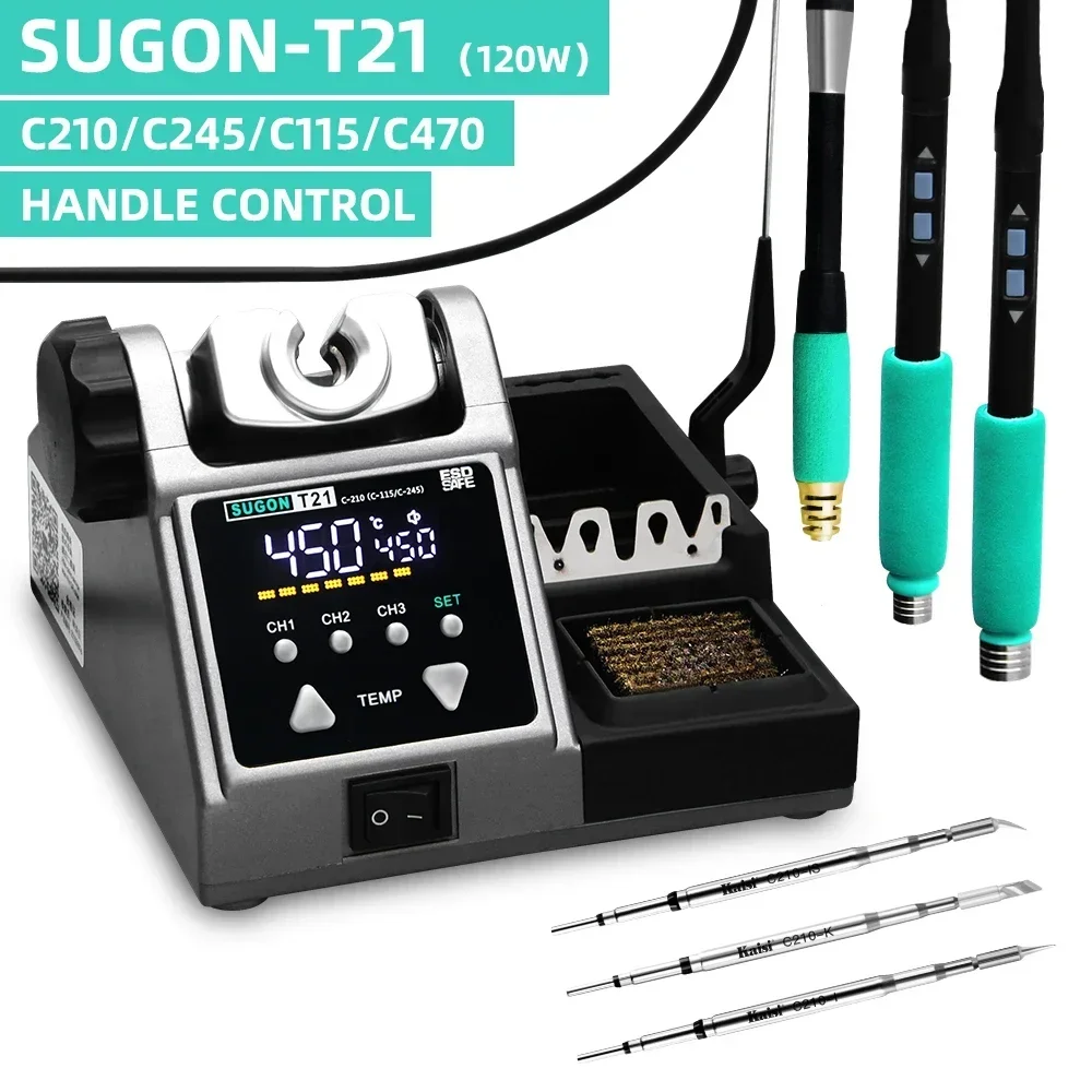 SUGON T21 Soldering Station Compatible Original Soldering Iron Tip 210/245/115 Handle Control Temperature Welding Rework Station