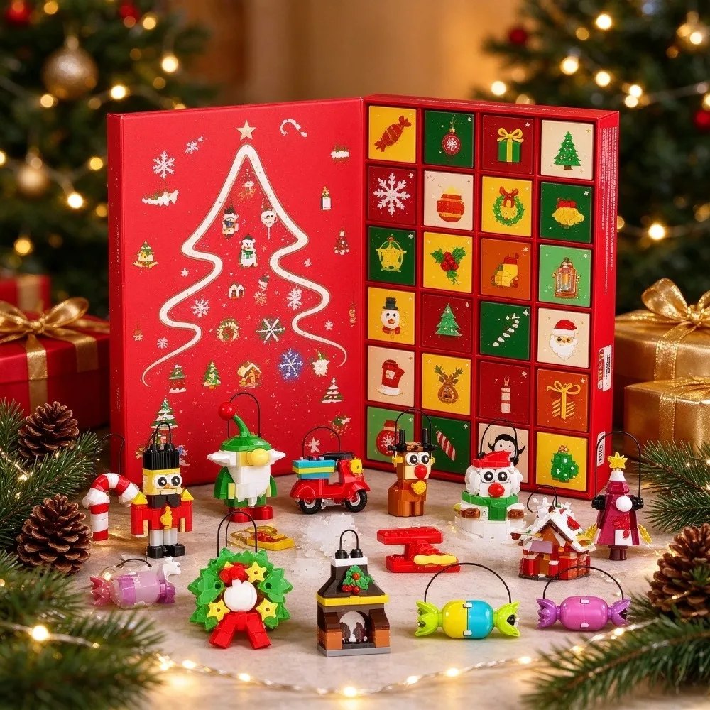 2026 Christmas Advent Calendar 24 Days Surprise Building Blocks 539PCS DIY Xmas Tree Ornaments Educational Kids Christmas Gift