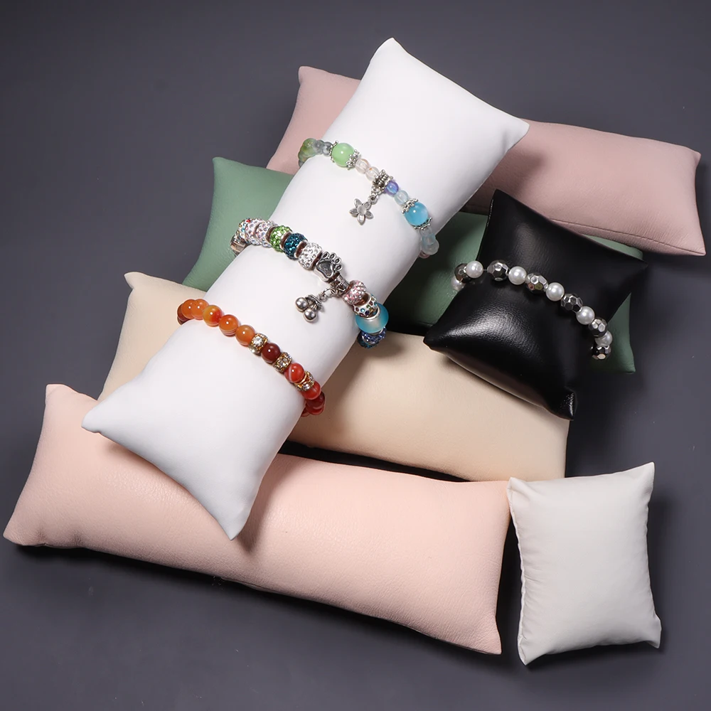 1pc PU Leather Jewelry Pillow Stand Leather Holder Organizer Bracelet Case Bangle Anklet Watch Display Photography Prop Wholesal
