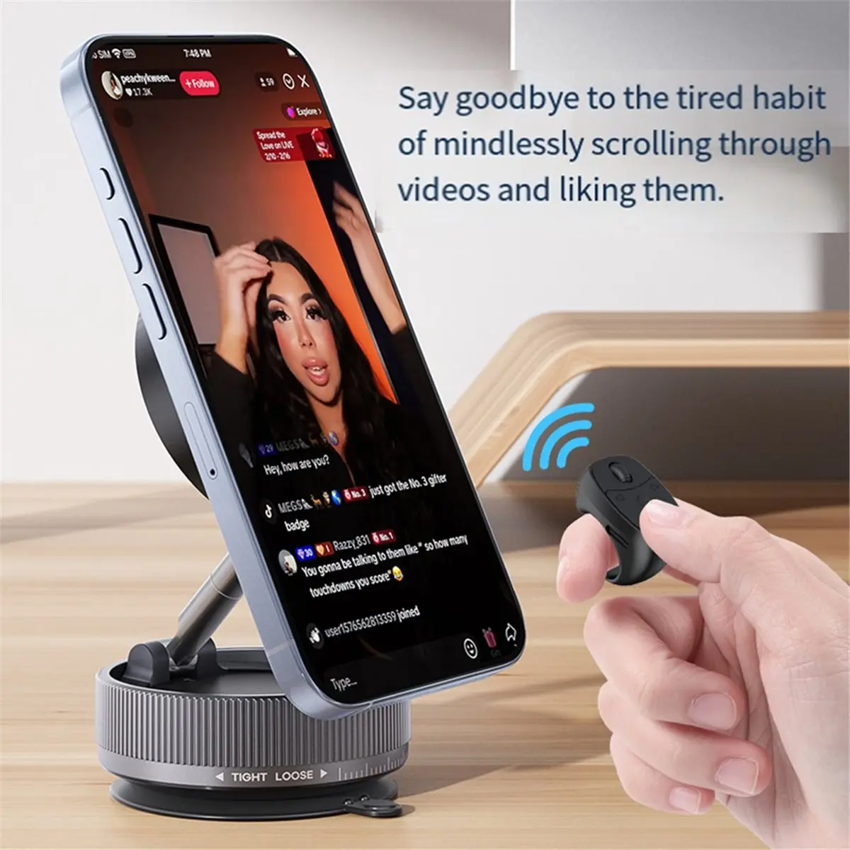 BOFF BT 5.3 Remote Control Mouse Video Flipping and Browsing Finger Ring Mouse Fingertip Remote Control Page Turner Black
