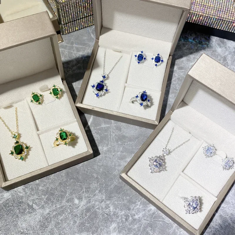 

MDL Moissa!ite Style Hong Kong Jewelry Show Same Ring Gold-plated Micro-set 3A Zirconia Brilliant Pendant Earrings Set Of 3