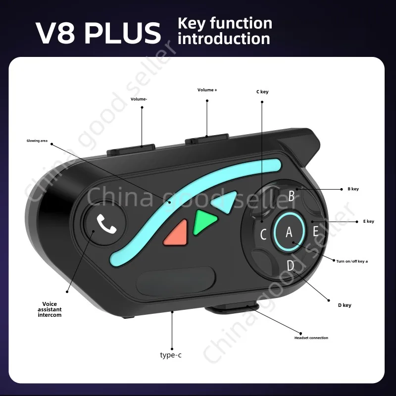 V8plus Motorcycle Helmet Bluetooth Headset 1 Cut 7 Real-time Intercom 1500 Meters