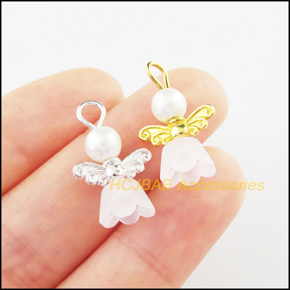 Image of Neue 20 Stück versilberte goldfarbene weiße tanzende Engelsflügel-Charms-Anhänger 14 x 19 mm