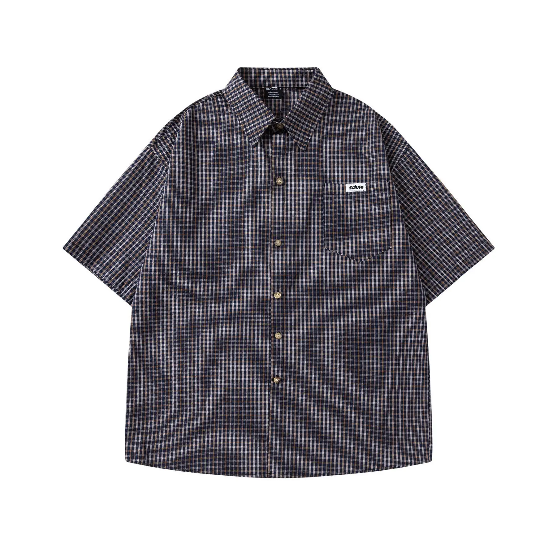 Men's Plaid Short Sleeve Shirt With Chest Pocket Summer Vacation Pure Cotton Breathable Loose Casual Trendy Button Down Shirt