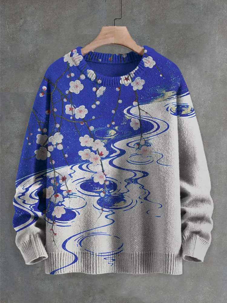

Men's Sakura Japanese Art Print Knit Sweatshirt Pullover Sweater Women For Men Sweater