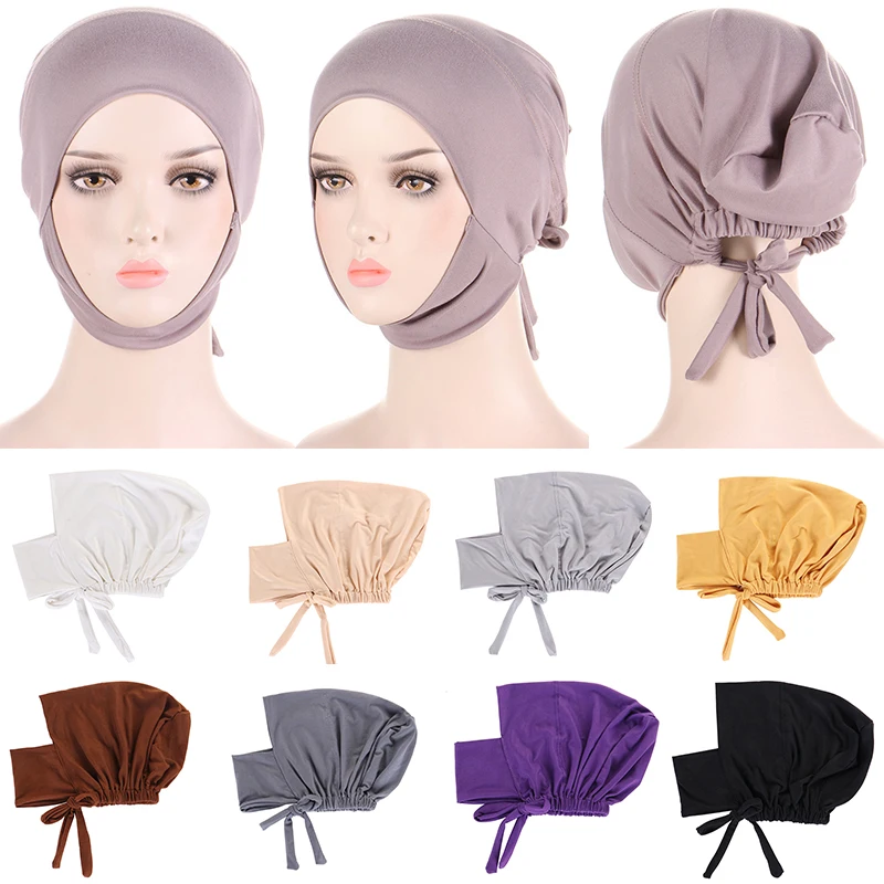 Modal Muslim Turban Hat Solid Color All-inclusive Keep Head Ear Warmer Islamic Underscarf Bonnet Female Headwrap Turbante Mujer