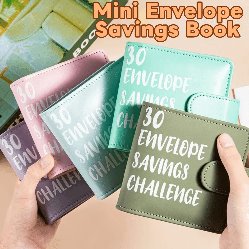 Libro sfida per risparmiare denaro in pelle PU Raccoglitore sfida a fogli mobili di grande capacità con 30 buste Risparmia denaro con tasche multiple