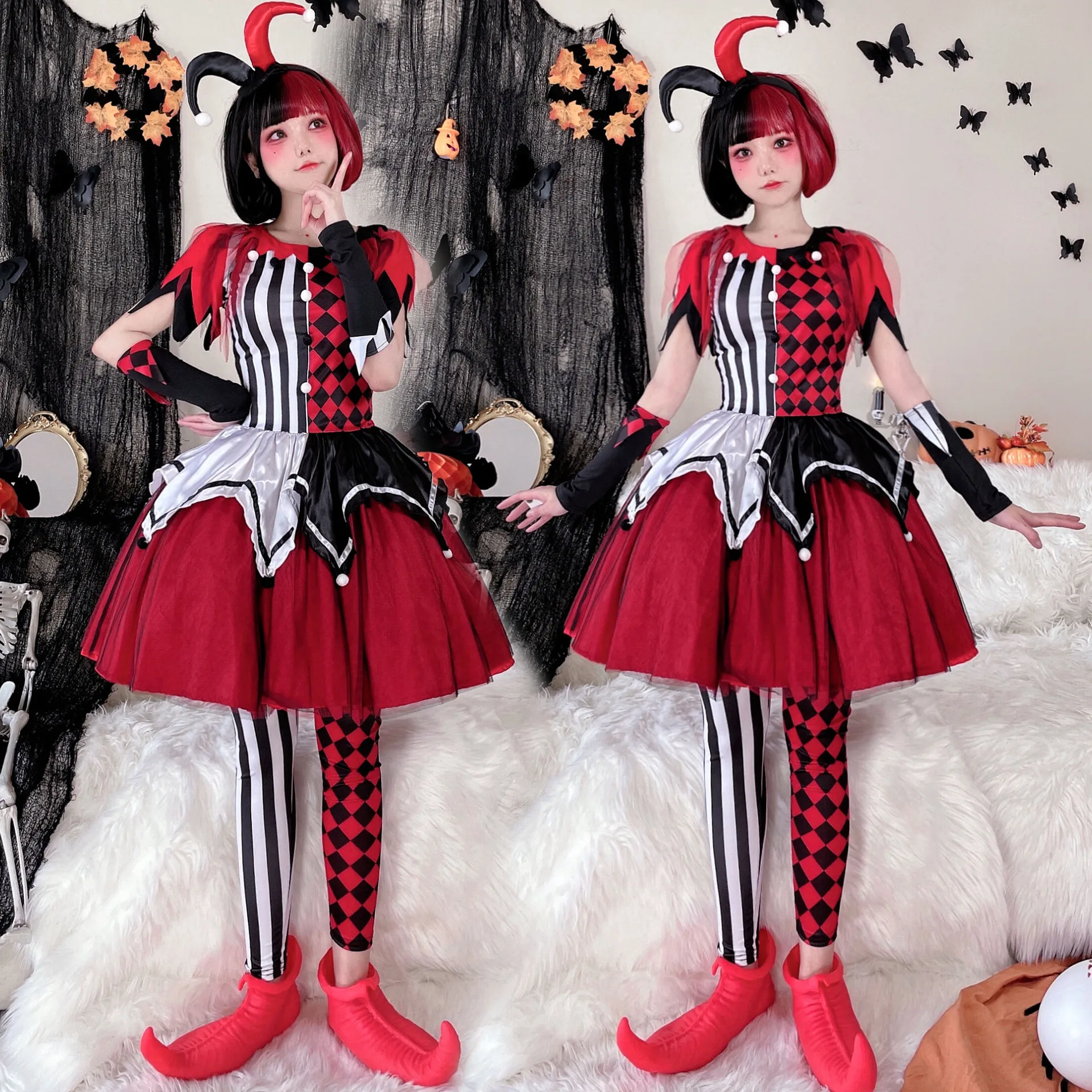 

Carnival Halloween party costume circus Ghost clown cos costume Adult dress Harley Quinn plays costume