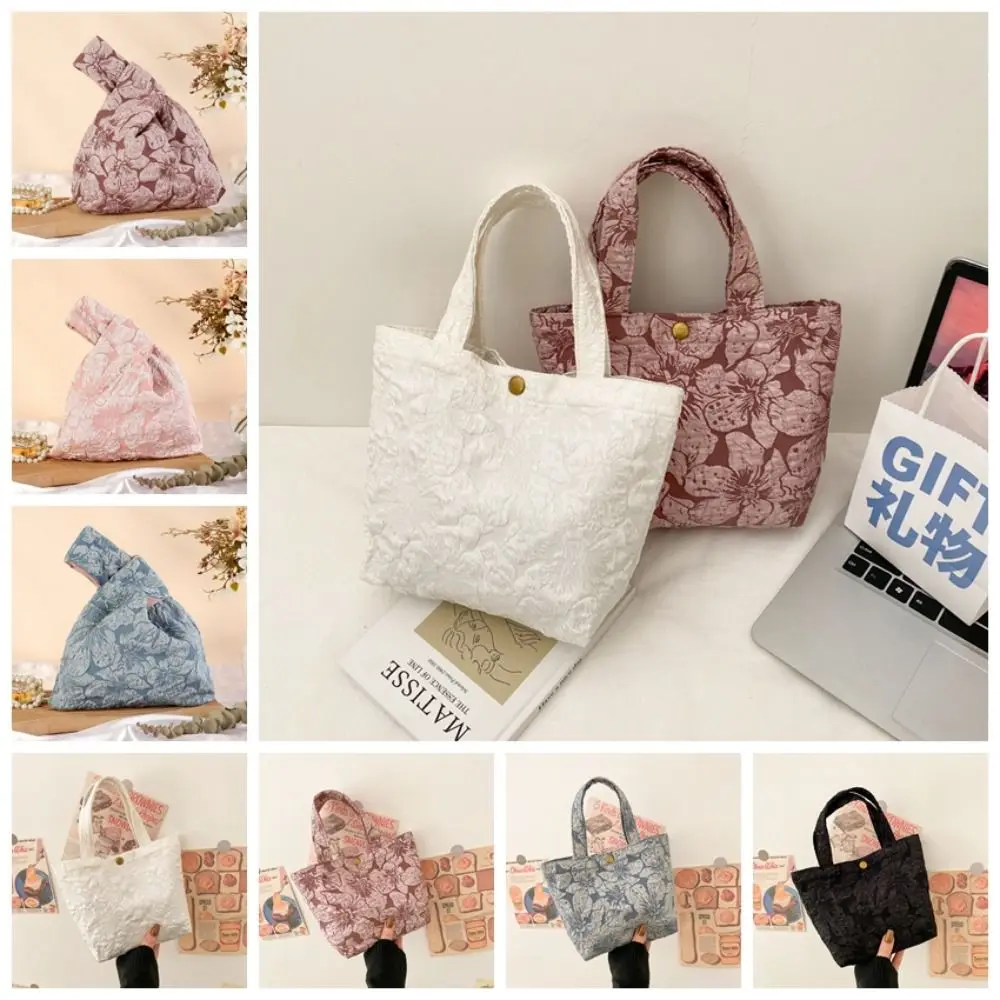 

Canvas Bag 3D Floral Texture Handbag Lace Luxury Sense Texture Handbag Fashion Design Nylon Jacquard Fabric Wrist Bag Travel