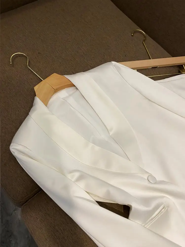 Ele Long Sve Slim Fit Satin Weste Top geknöpft Pendeln Sle Damen Faion Small Suit Cus Dye Office Lady Look