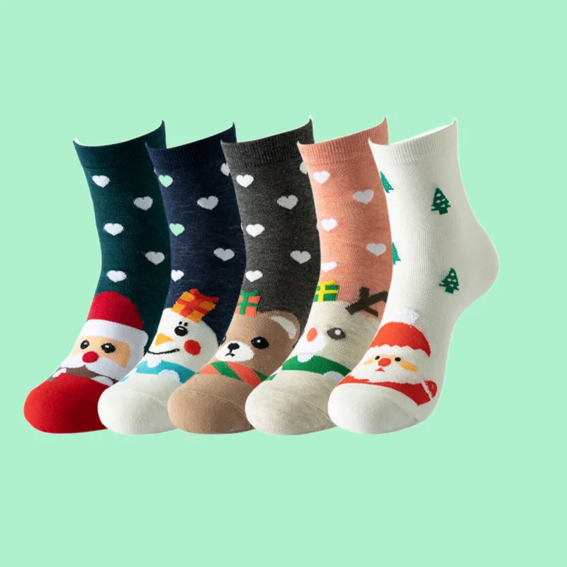 5 Pairs Comfortable Chrismas Gift Personality Soft High Quality Cotton Socks For Women 2024 New Cartoon Cat Cute Funny Socks