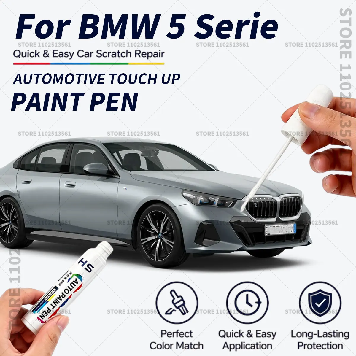 Quick Dry Car Touch Up Paint Pen Auto Scratch Repair Brush for Paint Chips Scratches and Scuffs For 1972-2025 BMW 5 Serie White