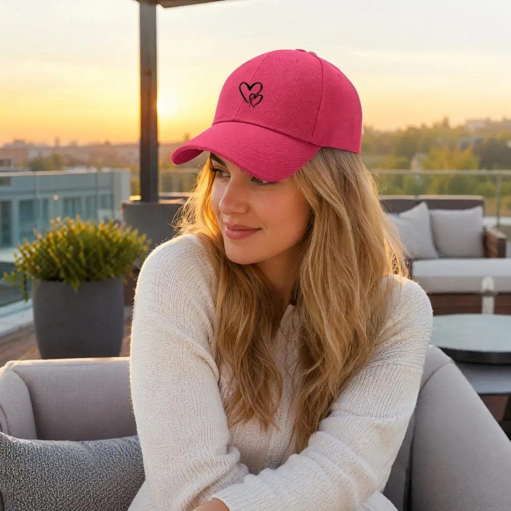Cotton Baseball Hat Women Baseball Cap with Adjustable Back Buckle Breathable Summer Hat for Outdoor Sunshade Street Style Heart