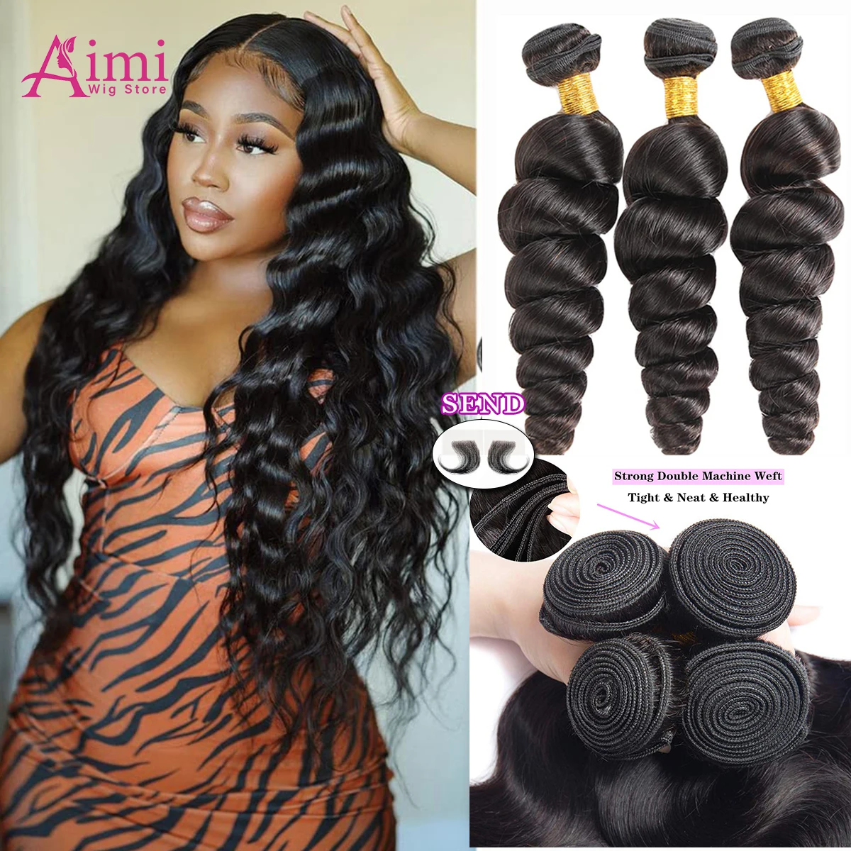 16Aルーズウェーブ 30～32インチ カールヘアエクステ 100%ブラジル産バージンヘア 人毛ディープウェーブエクステ 3/4束