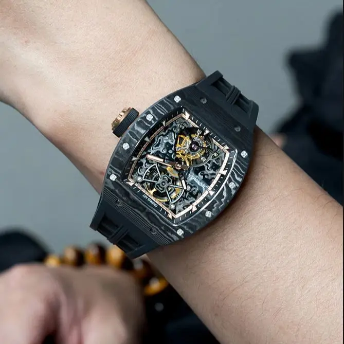 

CRONUSART Мужские часы с турбийоном Роскошные механические наручные часы Tonneau 50 мм 5ATM Корпус из углеродного волокна и циферблат Светящееся сапфировое зеркало