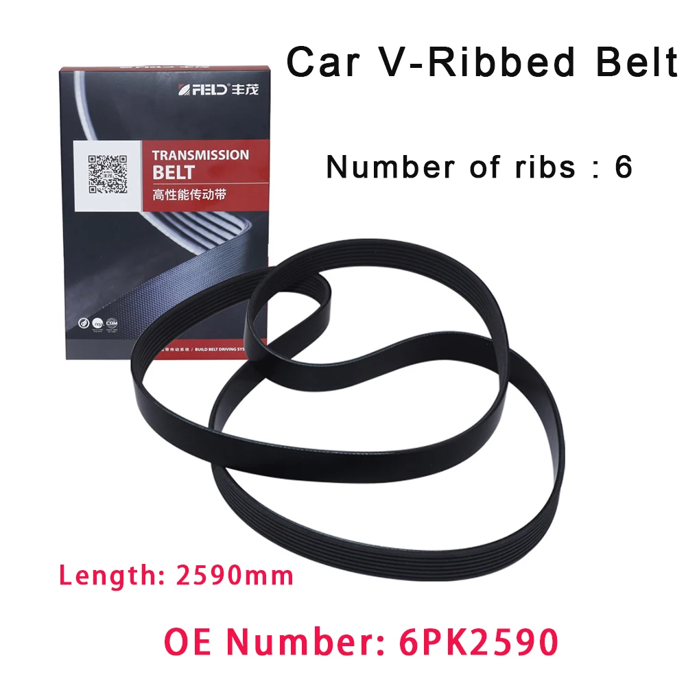 Rubber V-Ribbed Belt 6PK2590 For Hyundai Sonata 2.0L 2.4L Kia Carens III Magentis II 2005-2010 Transmission V-Belt 25212-25000