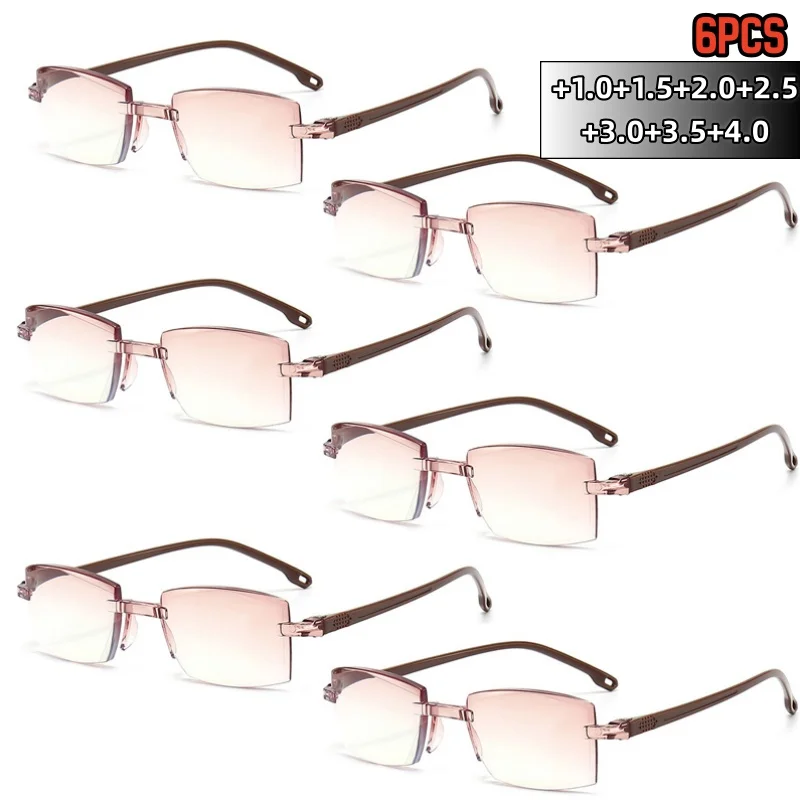 

6PCS Frameless Edge-cutting High-definition Anti-blue-light Reading Glasses UltraLight Comfortable Business Eyewear +1.0 To +4.0