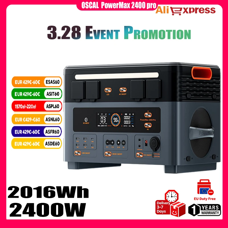 Oscal PowerMax 2400pro centrale électrique Portable 2400*2W 3892WH cellule solaire Camping en plein air maison batterie externe Mobile d'urgence