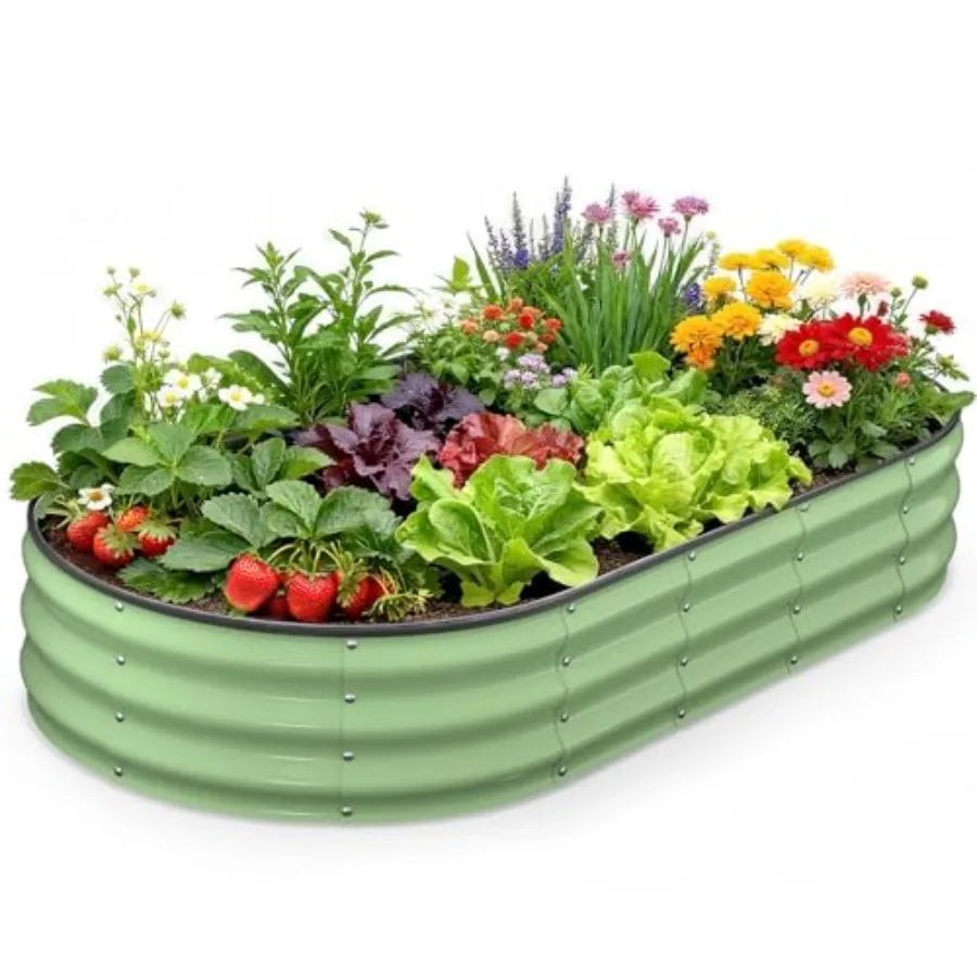 

Оцинкованная овальная грядка-клумба 6×3×1 футов с защитным бортиком для огорода/двора
