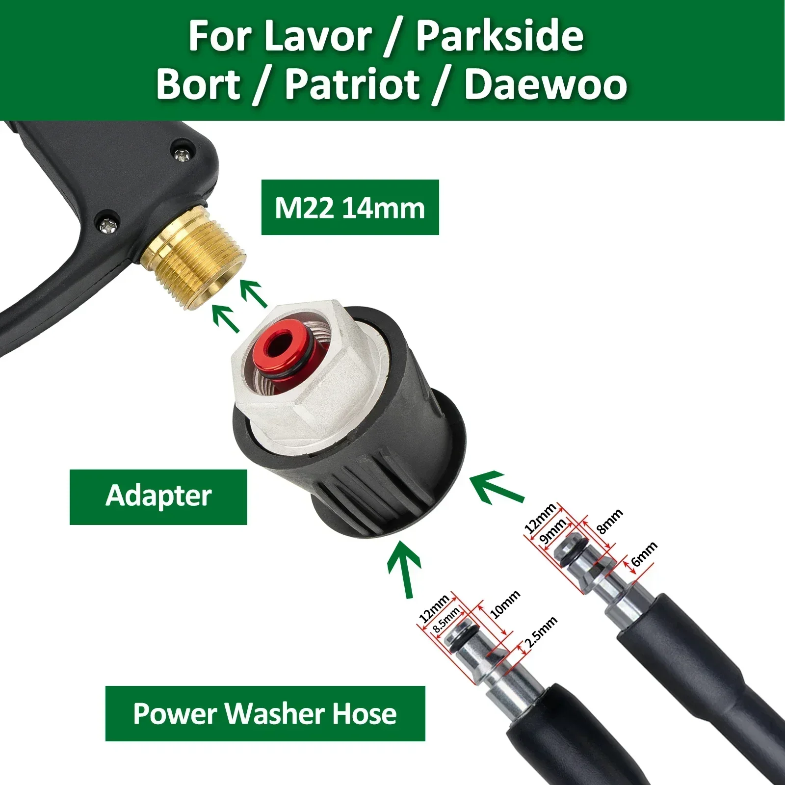 Hochdruckreinigerpistole für Karcher/Nilfisk/Parkside/Bosch – Schnellanschluss-Düse und Schlauchadapter für die Auto- und Oberflächenreinigung – Detail 6