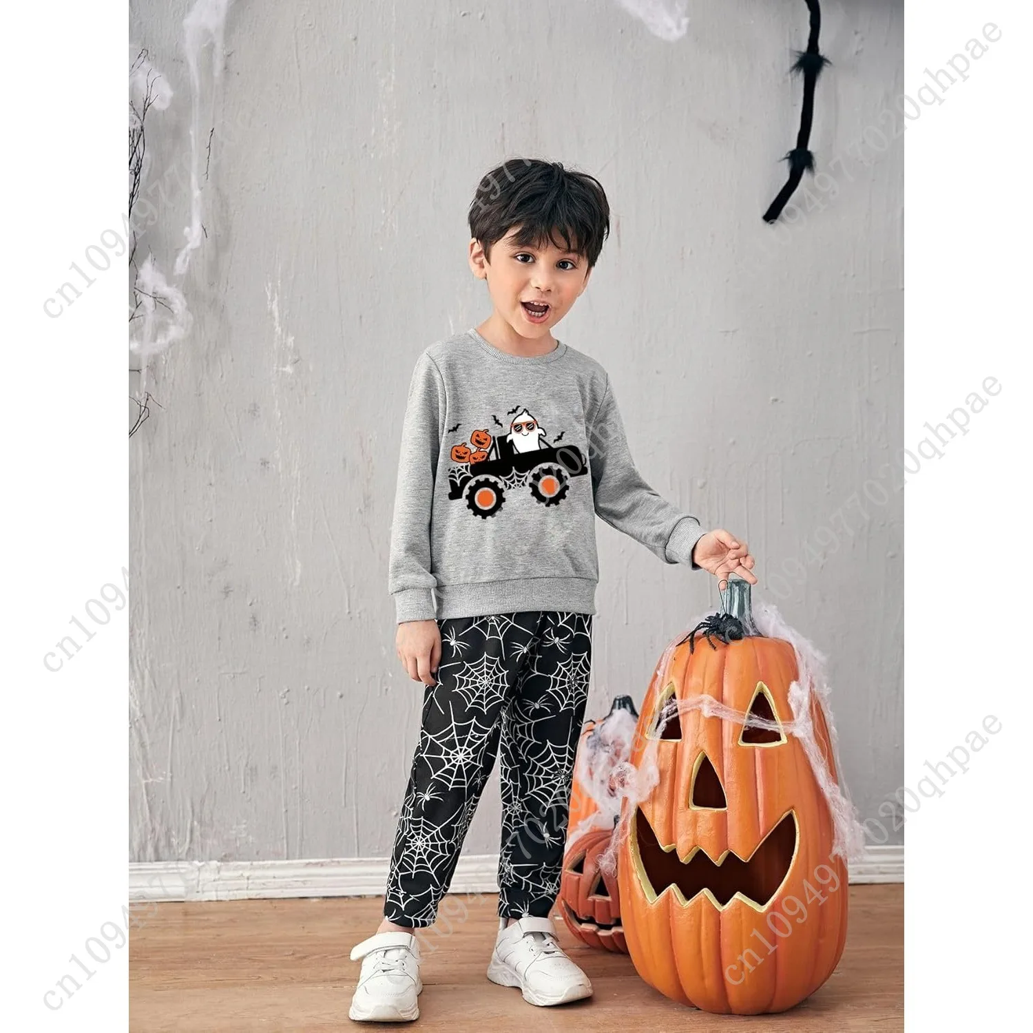 Детский свитшот на Хэллоуин для мальчиков и девочек, рубашка с рисунком тыквы и динозавра, одежда с длинными рукавами для малышей, топы