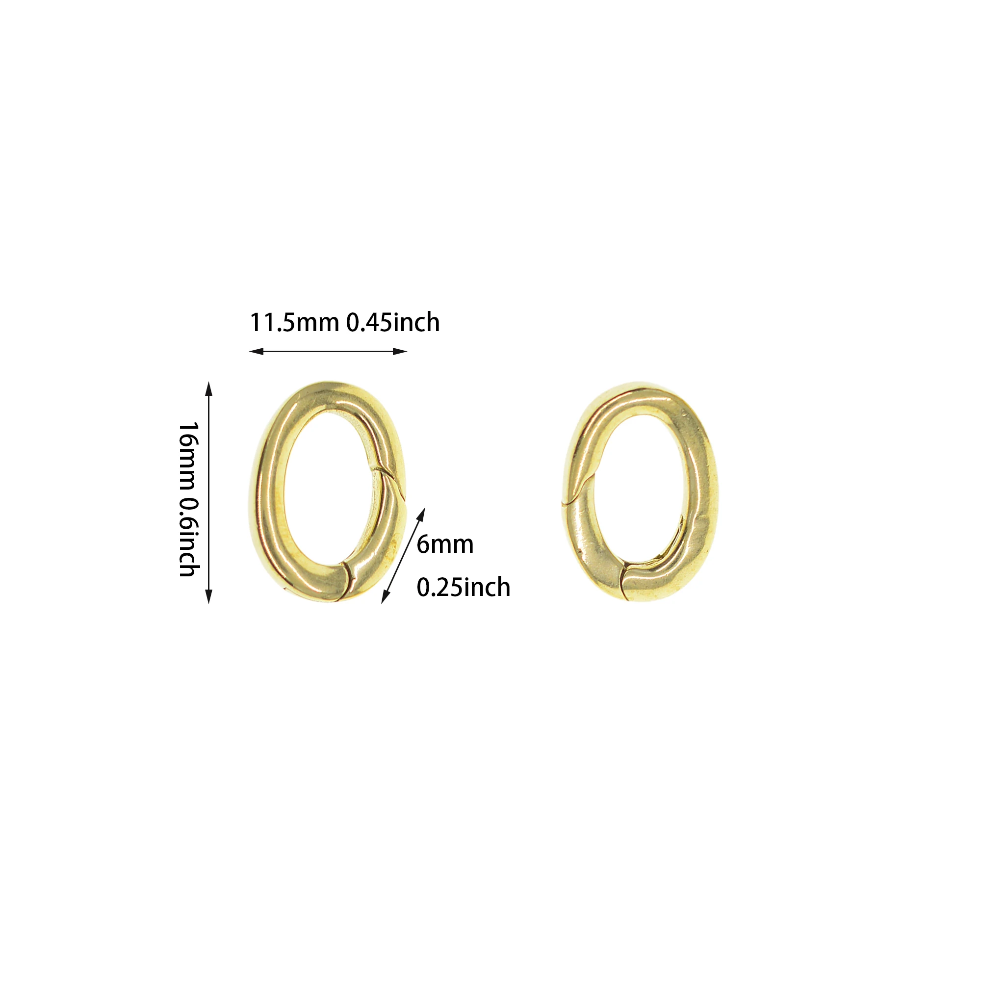 2pcs Korea Small Mini 16mm 0.6inch Fine Solid Brass Oval Rugby Snap Spring Hook Clasp Jewelry DIY Accessory