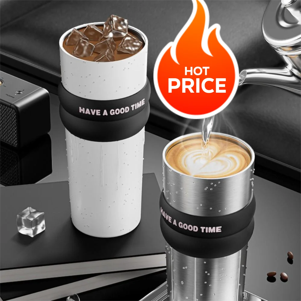 

Stainless Steel Vacuum Insulated Bottle Large Capacity With Straw Leak-proof Thermos Large Caliber with Lifting Rope Thermal Cup