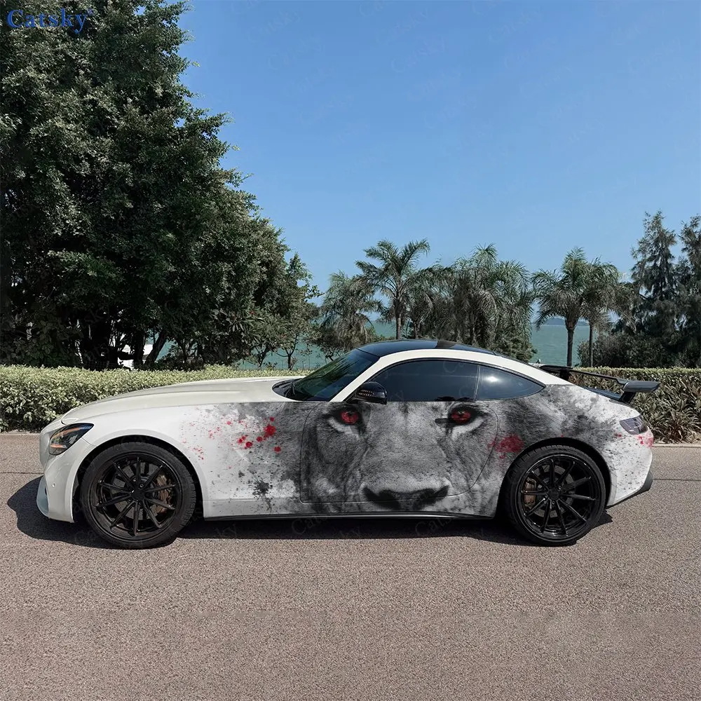 2pcs Wild Lion King Splatter Realm, Durable, Fade-resistant, Enhance Vehicle Aesthetics With Bold Artistic Design Car Vinyl Wrap