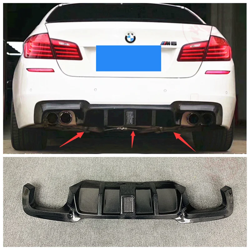 For BMW 5 Series F10 F18 2010-2017(With The Lamp) Real Carbon Fiber Car Bumper Rear Diffuser Splitters Exhaust Protector Cover