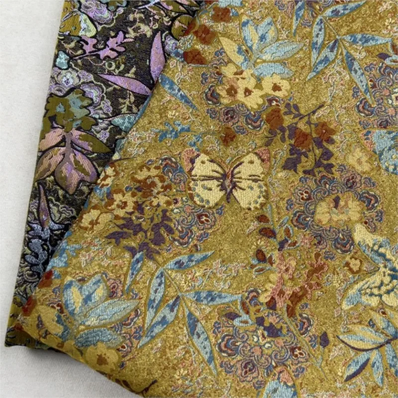 wool silk blended fabric imitating acetic acid Chinese jacquard gold thread for garment bags