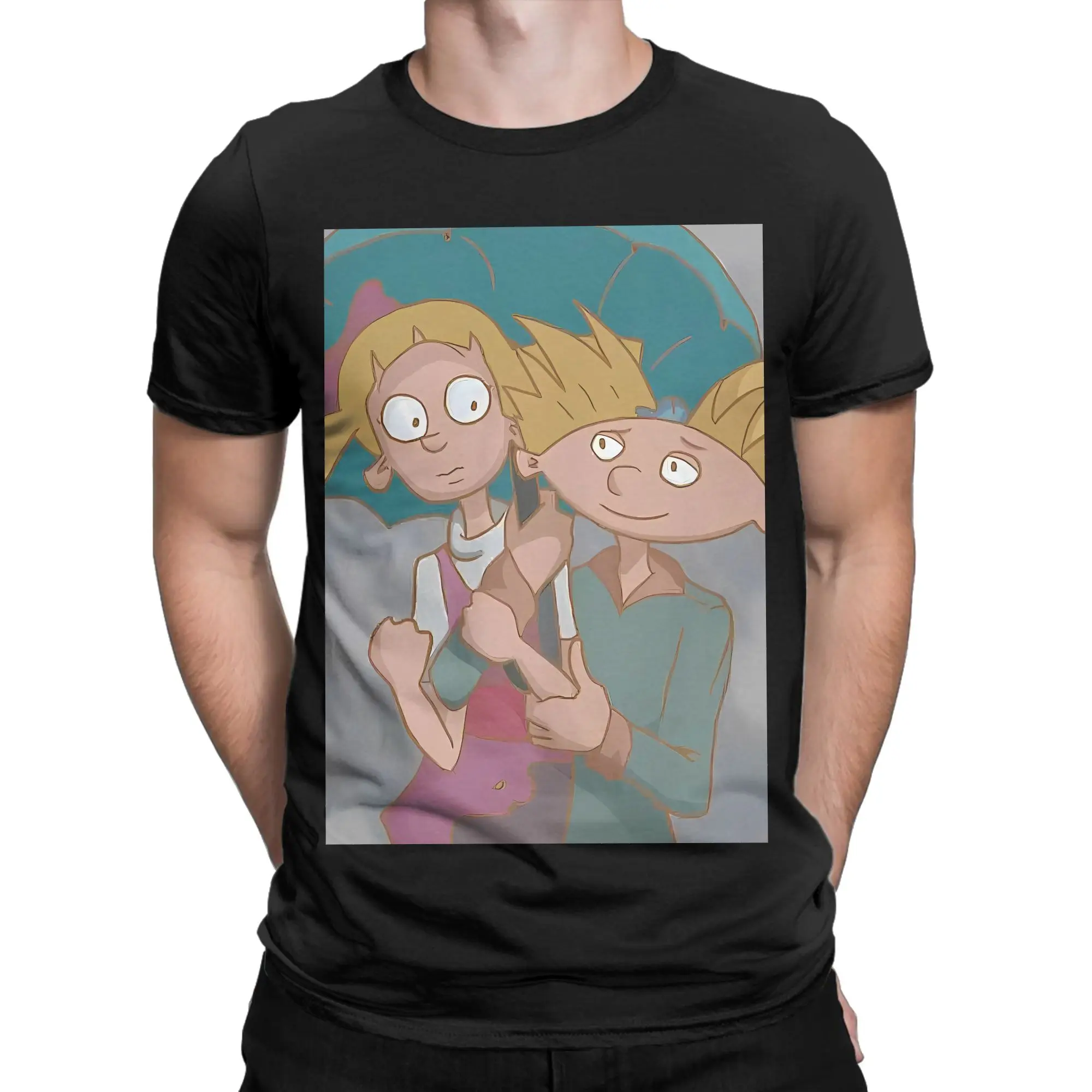Camiseta de algodón 100% con gráfico divertido de Hey Arnold Umbrella, camisetas Hey Arnold para hombres