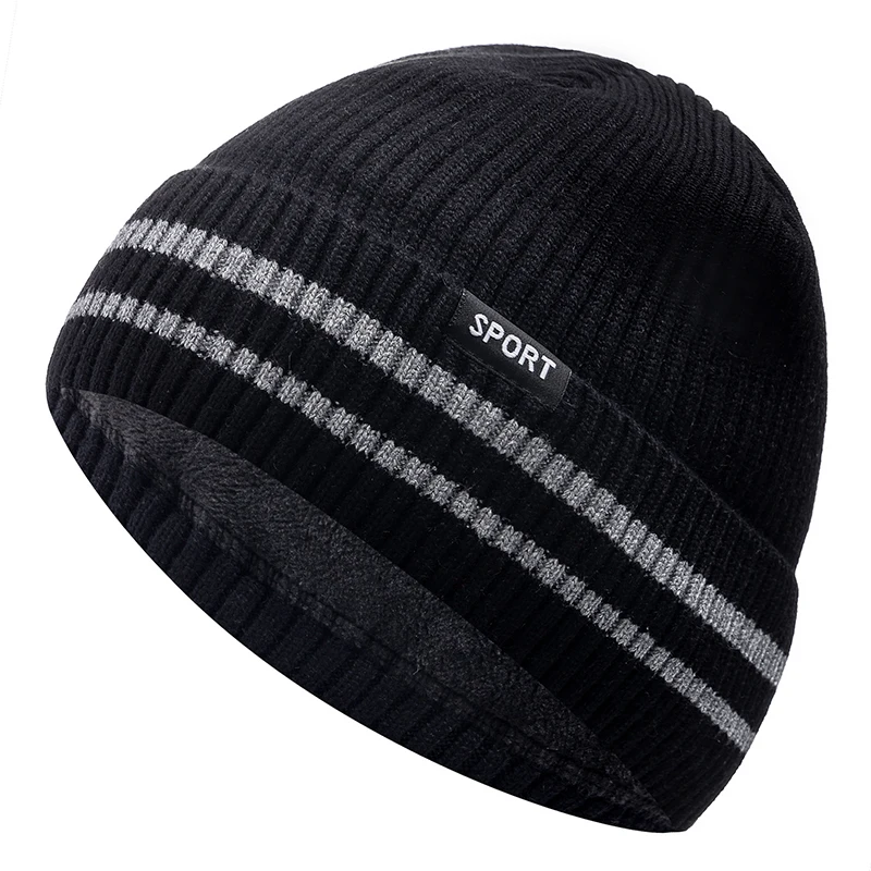 New Unisex Winter Hat Add Fleece Warm Cap Stylish Striped Soft Beanie Hat For Men Women Outdoor Thicken Ski Sports Knitted Hat