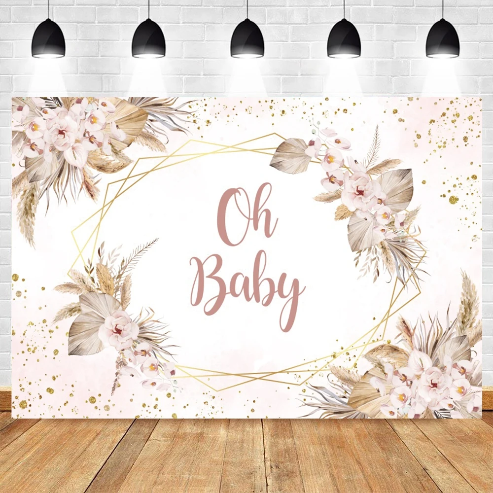 Happy Birthday Photography Backdrop Marble White Gold Frame Flowers Baby Shower Customize Photographic Background Photo Studio